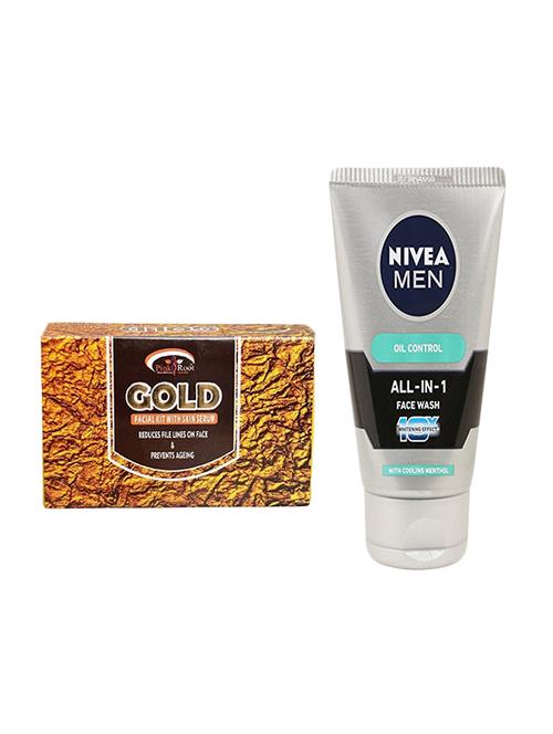 pink root gold facial kit 83gm with nivea oil control face wash - 17383714 - Very Small Image - 1
