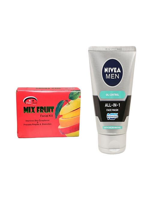 pink root mix fruit facial kit 83gm with nivea oil control face wash - 17383715 - Very Small Image - 1