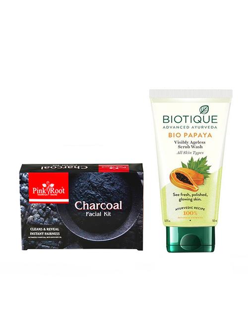pink root charcoal kit 83g with biotique papaya facewash - 17383724 - Very Small Image - 1