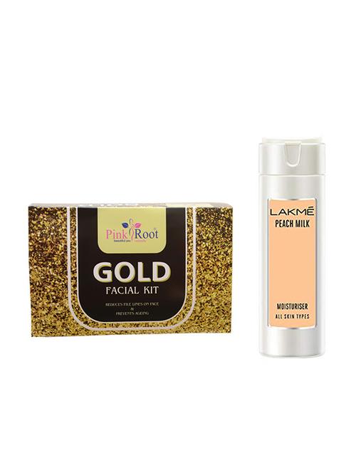 pink root gold facial kit with lakme peach milk moisturiser lotion - 17383737 - Very Small Image - 1