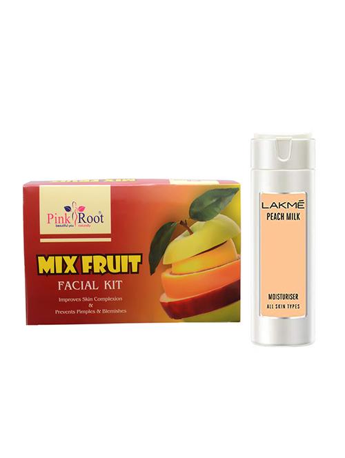 pink root mix fruit facial kit with lakme peach milk moisturiser lotion - 17383739 - Very Small Image - 1