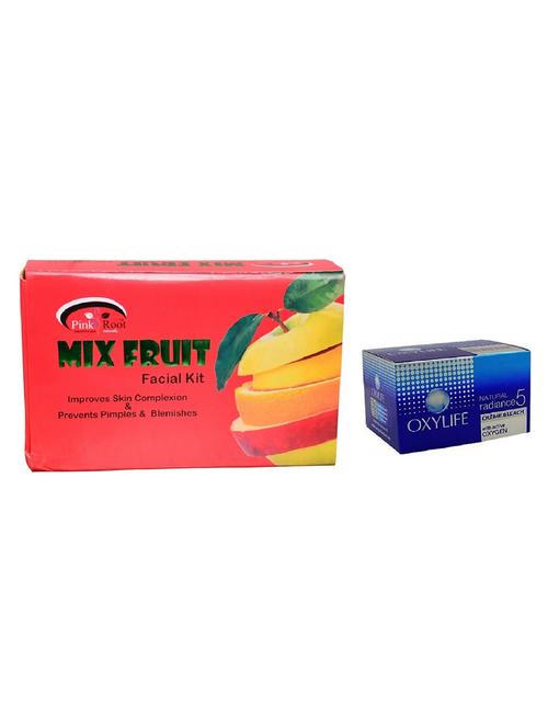 pink root mix fruit facial kit 83gm with oxylife crème bleach natural radiance5 - 17383940 - Very Small Image - 1
