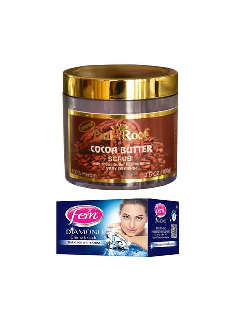pink root cocoa butter scrub 100gm with fem diamond creme bleach 30g - 17384165 - Very Small Image - 1