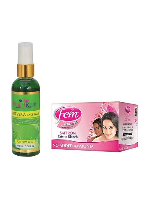 pink root aloevera face wash 100ml with fem saffron bleach 30gm - 17384210 - Very Small Image - 1