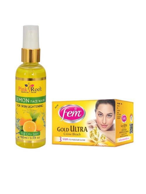pink root lemon face wash 100ml with fem gold bleach 30gm - 17384218 - Very Small Image - 1