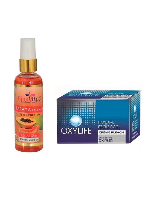 pink root papaya face wash 100ml with oxylife readiance bleach 27gm - 17384233 - Very Small Image - 1