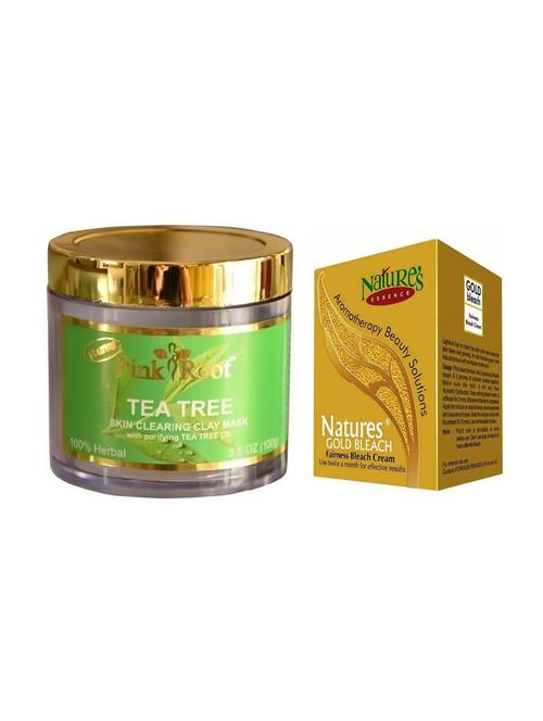 pink root tea tree mask 100g with nature's essence 43g gold bleach - 17384405 - Very Small Image - 1