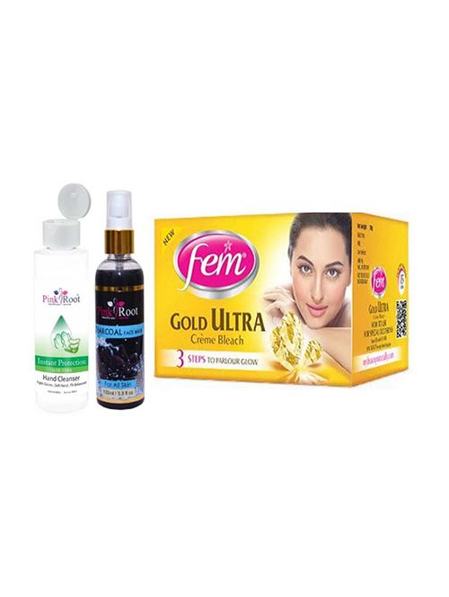 pink root aloe vera cleanser 200ml, charcoal face wash 100ml with fem gold crème bleach - 17384821 - Very Small Image - 1