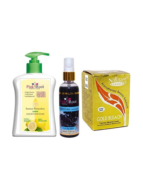 pink root lemon hand wash 200ml, charcoal face wash 100ml with nature's essene gold bleach - 17384850 - Very Small Image - 1