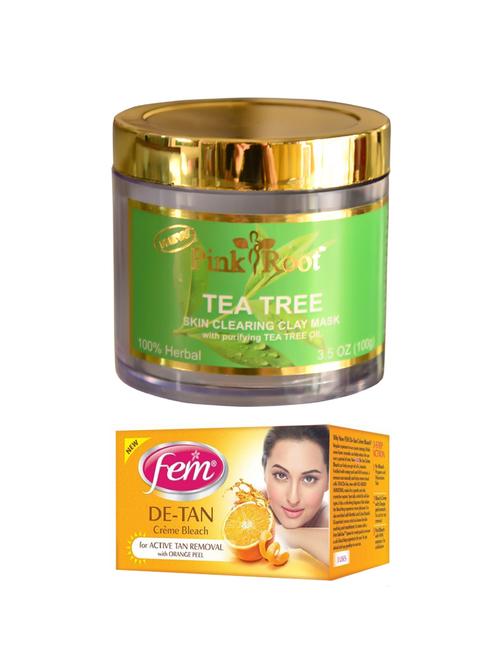pink root tea tree skin clearing clay mask 100gm with fem de-tan creme bleach 30g - 17384961 - Very Small Image - 1