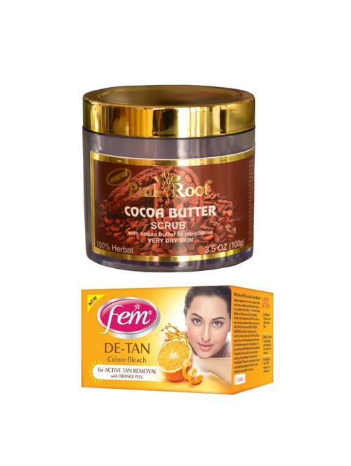 pink root cocoa butter scrub 100gm with fem de-tan creme bleach 30g - 17384963 - Very Small Image - 1