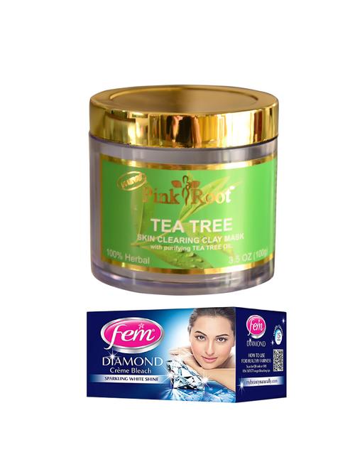 pink root tea tree skin clearing clay mask 100gm with fem diamond creme bleach 30g - 17384972 - Very Small Image - 1