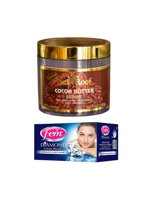 pink root cocoa butter scrub 100gm with fem diamond creme bleach 30g - 17384974 - Very Small Image - 1