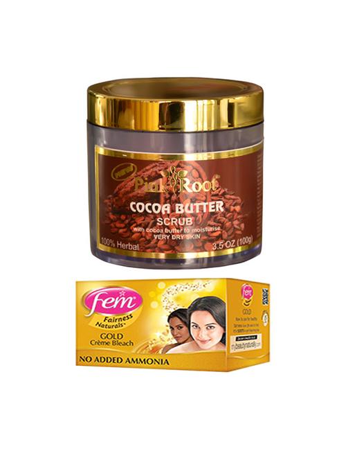 pink root cocoa butter scrub 100gm with fem gold creme bleach 30g - 17384985 - Very Small Image - 1