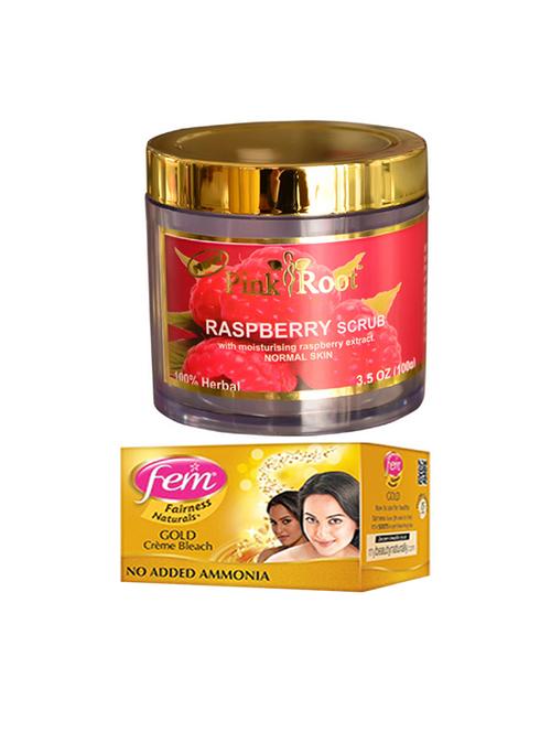 pink root raspberry scrub 100gm with fem gold creme bleach 30g - 17384988 - Very Small Image - 1