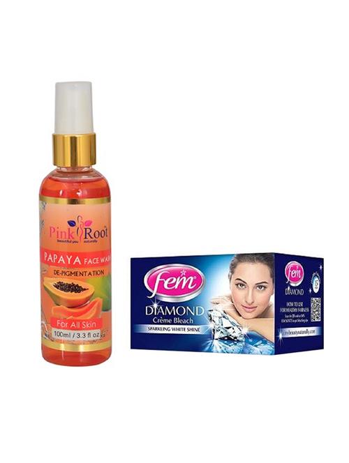 pink root papaya face wash 100ml with fem diamond bleach 30gm - 17385018 - Very Small Image - 1