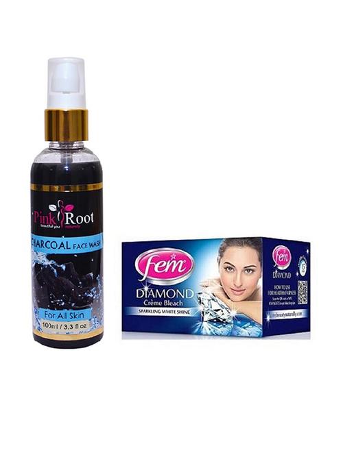 pink root charcoal face wash 100ml with fem diamond bleach 30gm - 17385108 - Very Small Image - 1