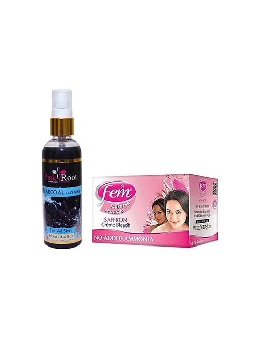 pink root charcoal face wash 100ml with fem saffron bleach 30gm - 17385114 - Very Small Image - 1