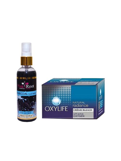 pink root charcoal face wash 100ml with oxylife natural radiance bleach 27gm - 17385116 - Very Small Image - 1
