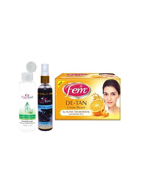 pink root aloe vera cleanser 200ml, charcoal face wash 100ml with fem de-tan crème bleach - 17385420 - Very Small Image - 1