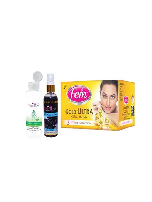 pink root aloe vera cleanser 200ml, charcoal face wash 100ml with fem gold crème bleach - 17385422 - Very Small Image - 1