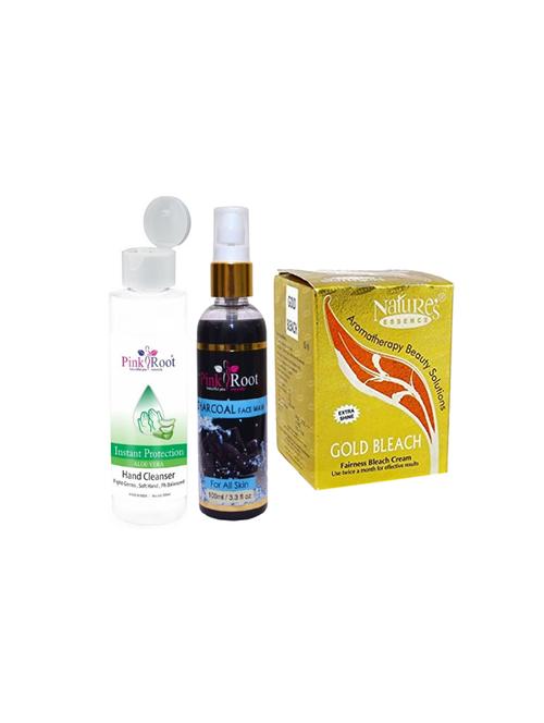 pink root aloe vera cleanser 200ml, charcoal face wash 100ml with nature's essene gold bleach - 17385424 - Very Small Image - 1