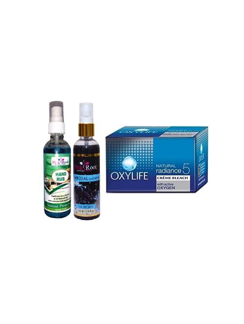 pink root aloe vera hand rub 100ml, charcoal face wash 100ml with oxylife natural radiance crème bleach with active oxygen - 17385431 - Very Small Image - 1
