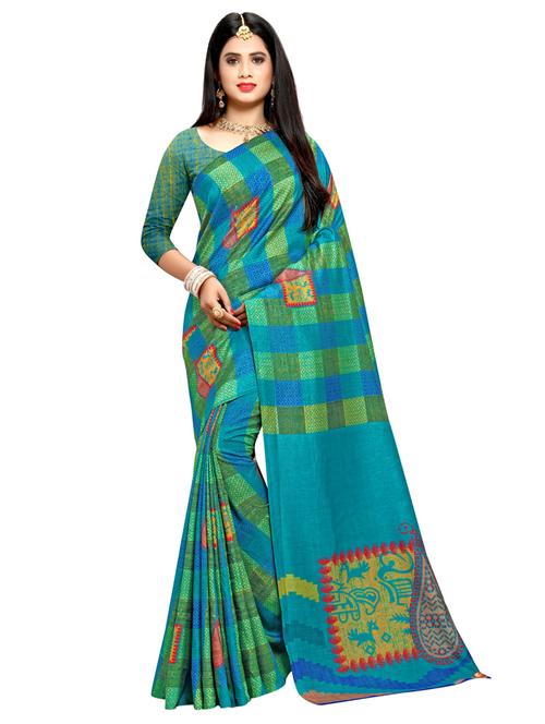checkered printed saree with blouse - 17385455 - Very Small Image - 1