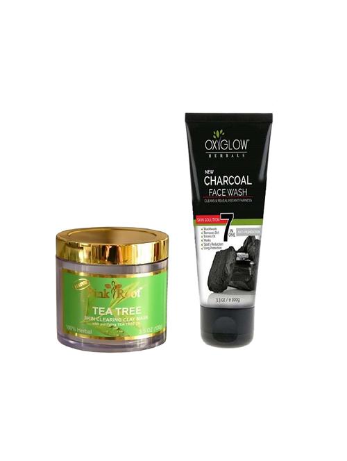 pink root tea tree skin clearing clay mask 100gm with oxyglow charcoal face wash - 17385463 - Very Small Image - 1