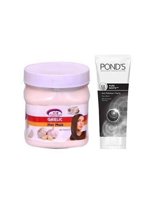 pink root garlic hair mask 500g with pond's pure white anti pollution face wash 50g - 17385496 - Very Small Image - 1