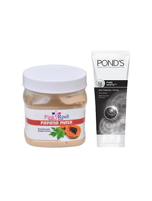 pink root papaya mask 500g with pond's pure white anti pollution face wash 50g - 17385498 - Very Small Image - 1