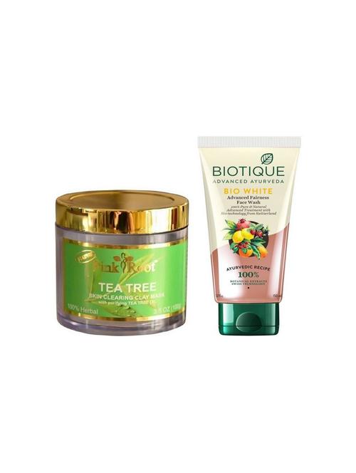 pink root tea tree mud mask 100g with biotique white fairness facewash - 17385566 - Very Small Image - 1