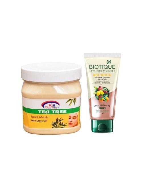 pink root tea tree mud mask 500g with biotique white fairness facewash - 17385567 - Very Small Image - 1