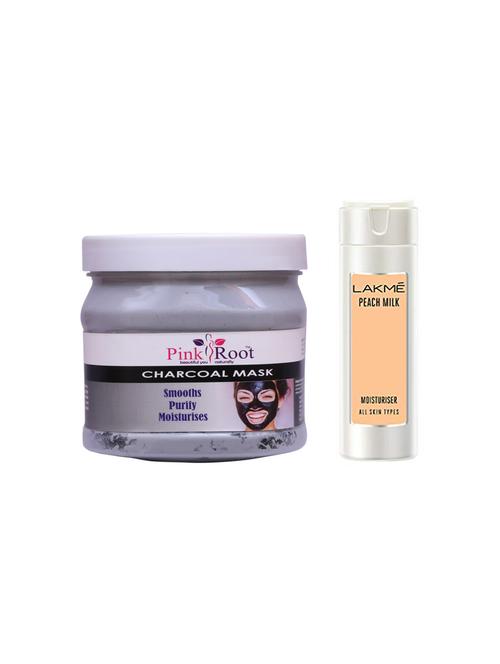 pink root charcoal mask with lakme peach milk moisturiser lotion - 17385574 - Very Small Image - 1