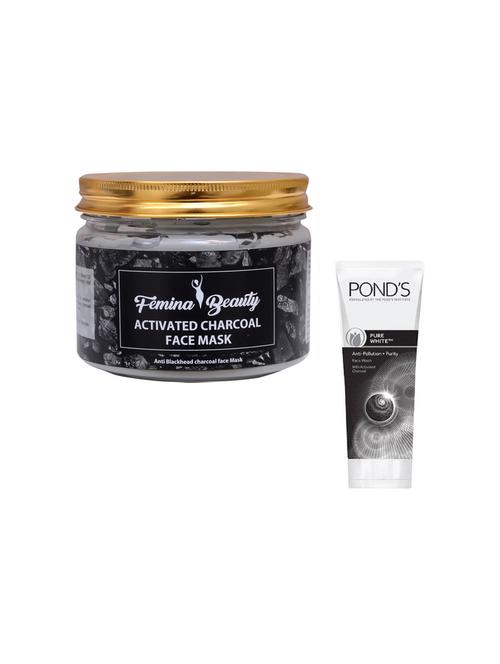 femina beauty charcoal mask with ponds pure white anti-pollution + purity face wash - 17385616 - Very Small Image - 1
