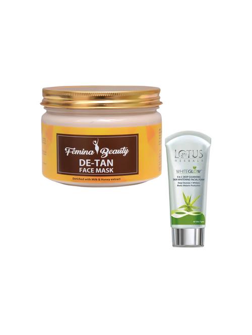 femina beauty de-tan mask with lotus skin whitening face wash - 17385621 - Very Small Image - 1