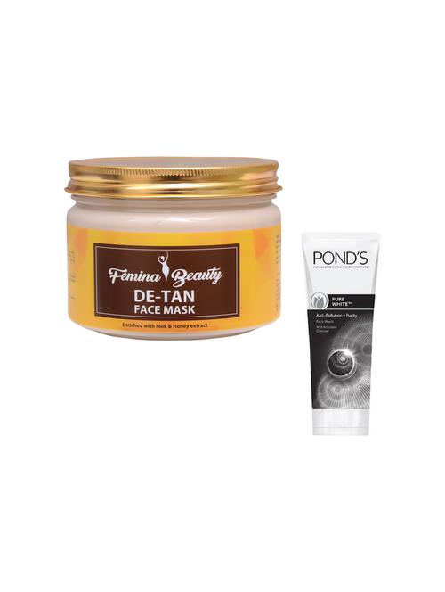 femina beauty de-tan mask with ponds pure white anti-pollution + purity face wash - 17385624 - Very Small Image - 1