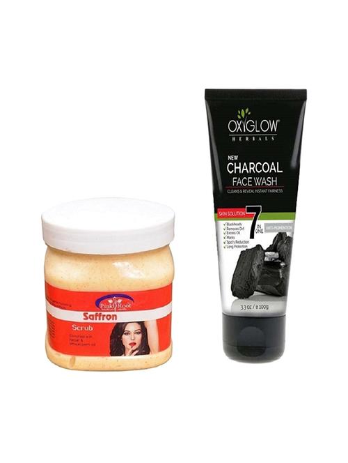 pink root saffron scrub 500ml with oxyglow charcoal face wash - 17385718 - Very Small Image - 1
