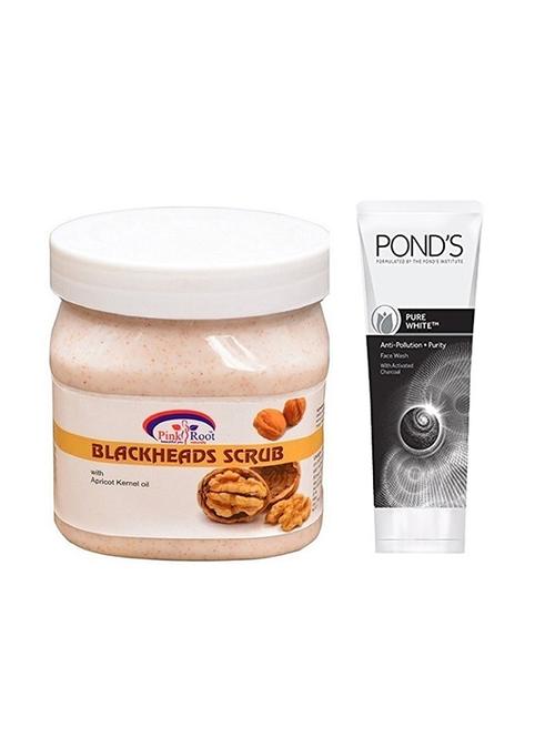 pink root blackhead scrub 500g with pond's pure white anti pollution face wash 50g - 17385782 - Very Small Image - 1