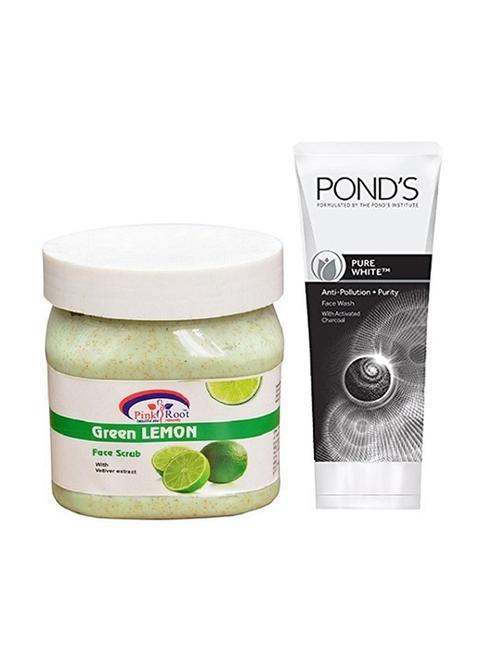 pink root green lemon scrub 500g with pond's pure white anti pollution face wash 50g - 17385791 - Very Small Image - 1