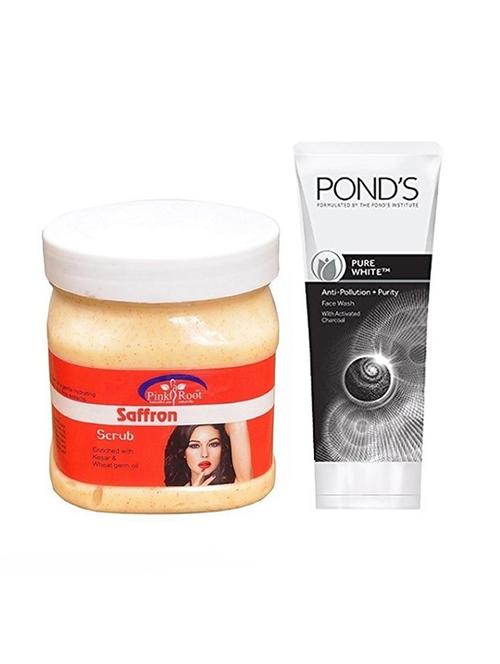 pink root saffron scrub 500g with pond's pure white anti pollution face wash 50g - 17385797 - Very Small Image - 1