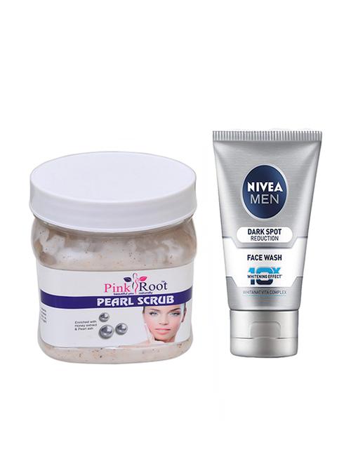 pink root pearl scrub 500ml with nivea men dark spot reduction face wash - 17385823 - Very Small Image - 1