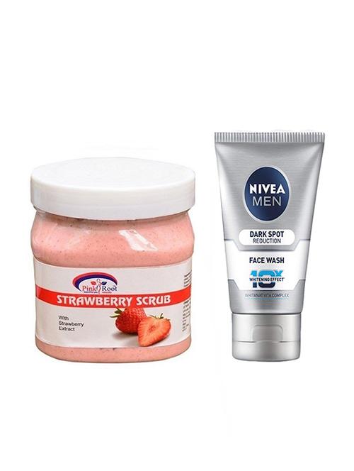 pink root strawberry scrub 500ml with nivea men dark spot reduction face wash - 17385826 - Very Small Image - 1
