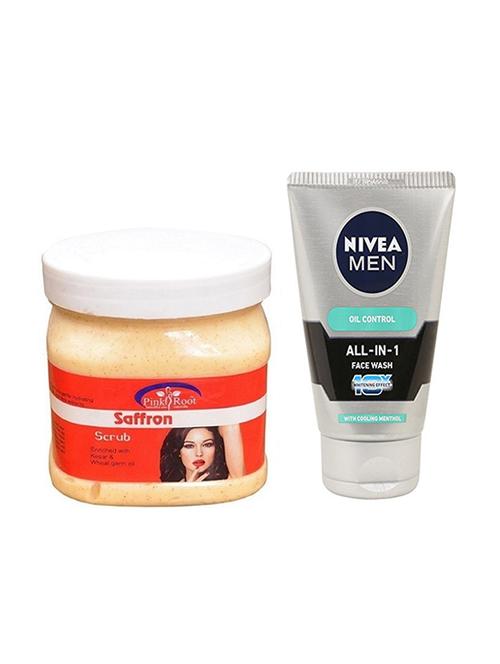 pink root saffron scrub 500ml with nivea oil control face wash - 17385851 - Very Small Image - 1
