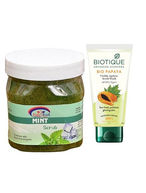 pink root mint gel scrub 500g with biotique papaya facewash - 17385898 - Very Small Image - 1