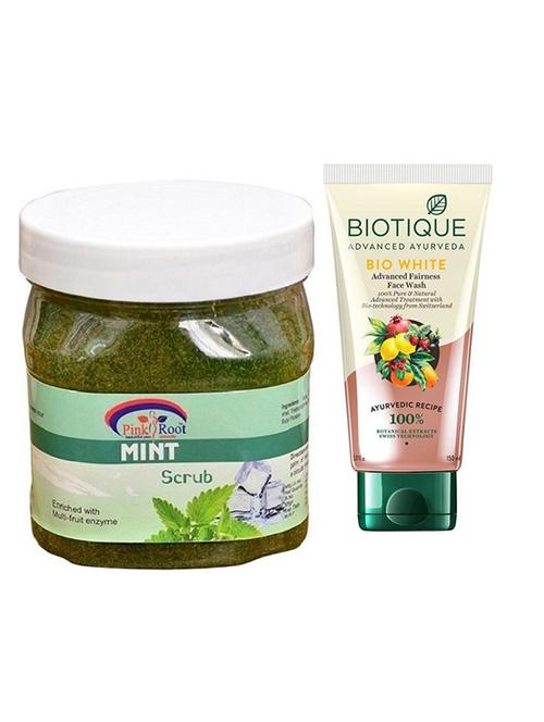 pink root mint gel scrub 500g with biotique white fairness facewash - 17385925 - Very Small Image - 1