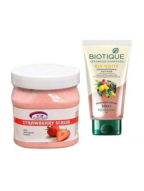 pink root strawberry scrub 500g with biotique white fairness facewash - 17385933 - Very Small Image - 1