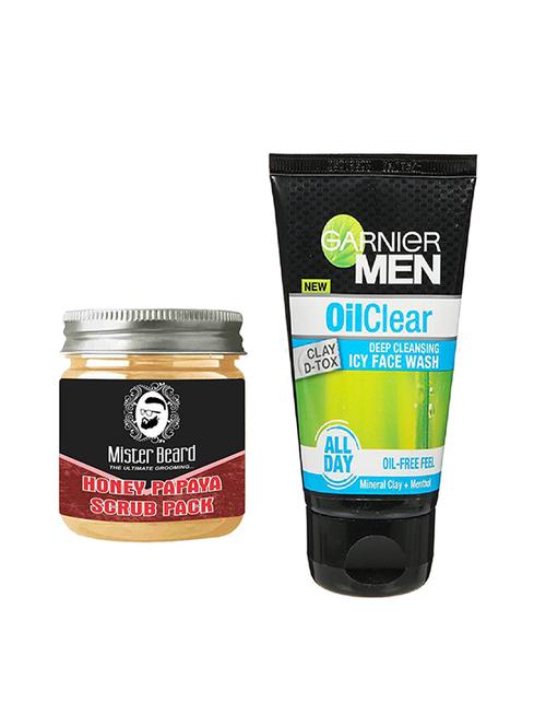 mister beard honey papaya scrub pack 100gm with garnier oil clear deep cleansing face wash - 17385943 - Very Small Image - 1
