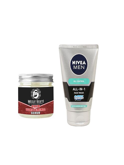 mister beard skin whitening scrub 100gm with nivea men oil control all-in-1 face wash - 17385960 - Very Small Image - 1