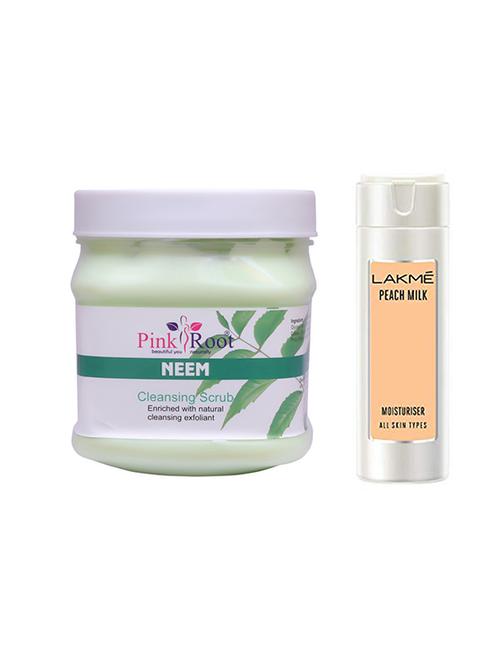 pink root neem scrub with lakme peach milk moisturiser lotion - 17385976 - Very Small Image - 1